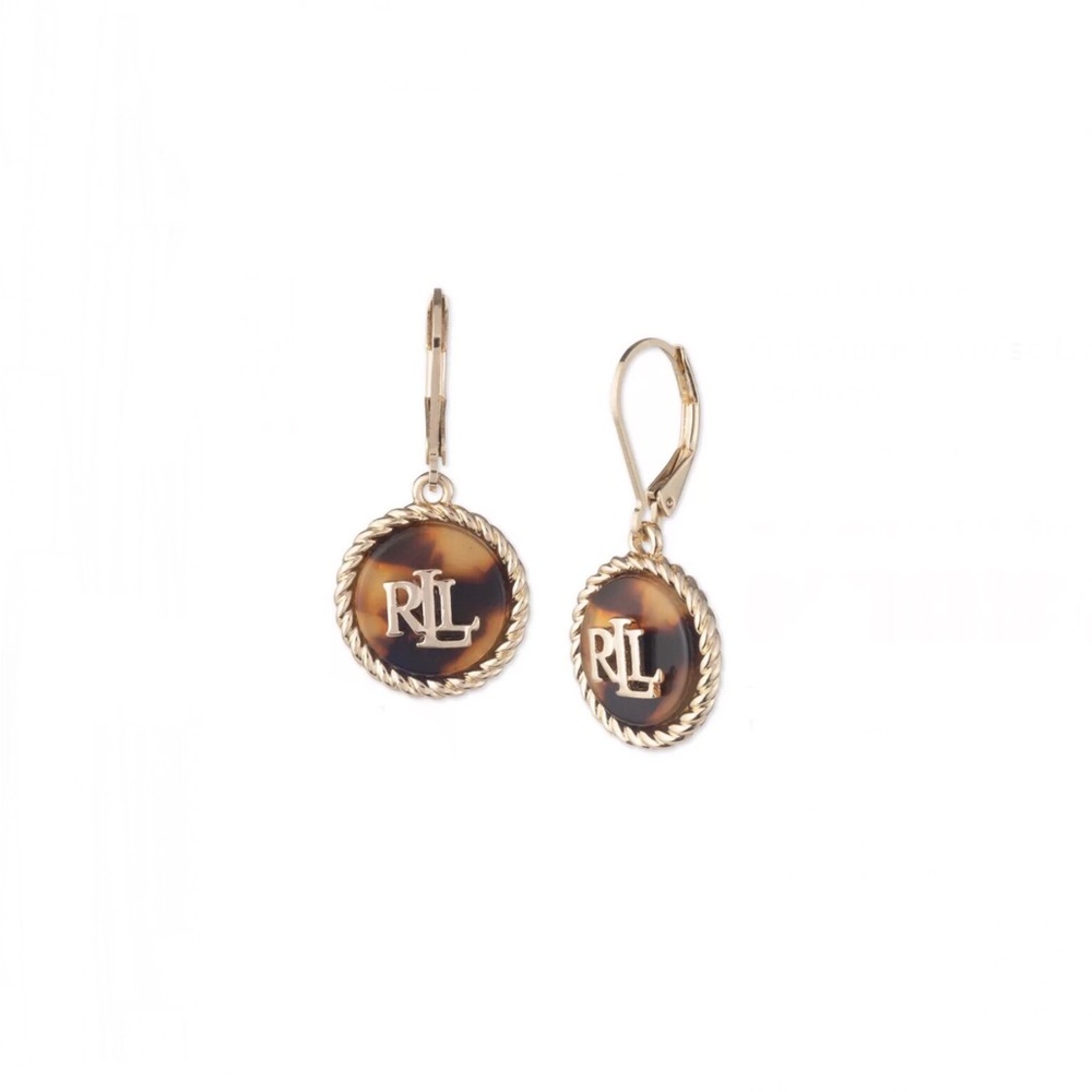 Lauren Ralph Lauren Gold Tone Tortoiseshell Logo Drop Earrings